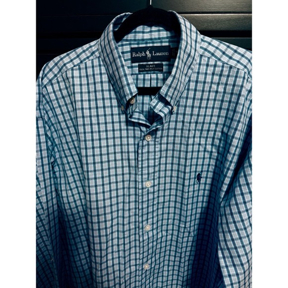 Ralph Lauren Shirt Mens Medium Blue Check Blake Long Sleeve Button Up Vintage - Picture 3 of 5